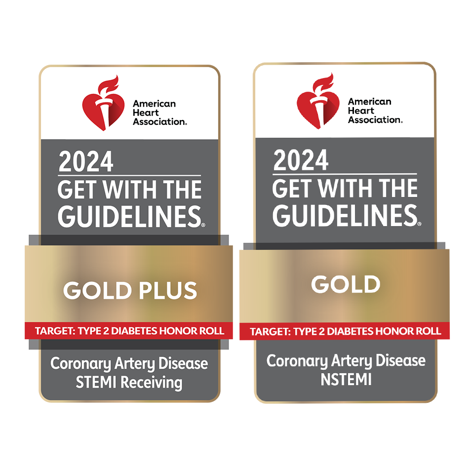 2024 AHA Get With The Guidelines STEMI Gold Plus with Target Type 2 Diabetes and NSTEMI Gold with Target Type 2 Diabetes logos