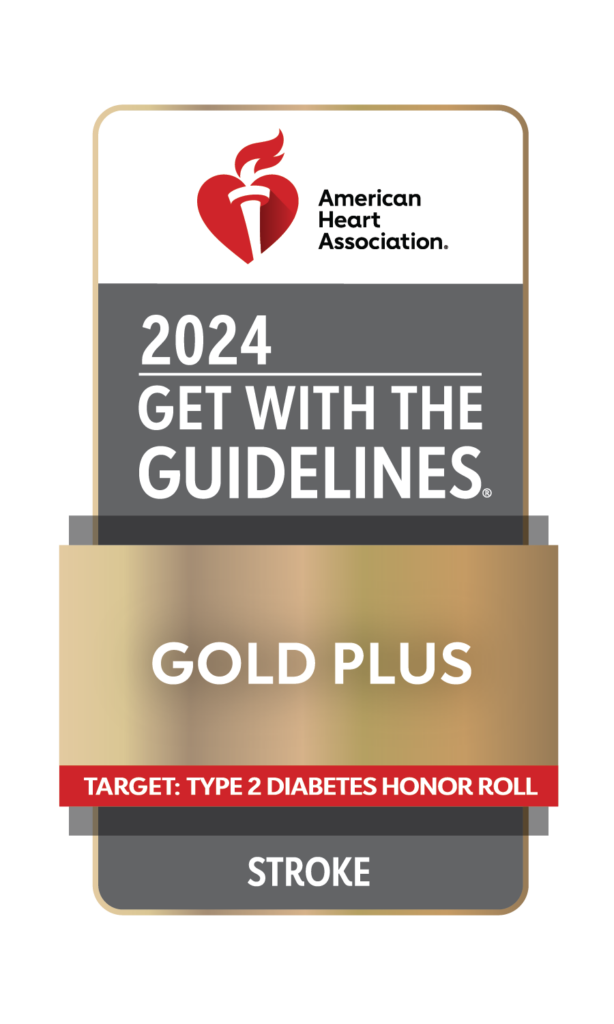 2024 American Heart Association Get With The Guides Stroke Gold Plus with Target Type 2 Diabetes Honor Roll logo