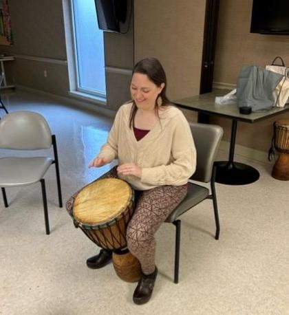 Carol Villaverde leads activities for Peninsula program that uses music in therapy.